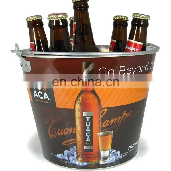Custom Round Shape Champagne Tin Ice Bucket for Parties photo-3