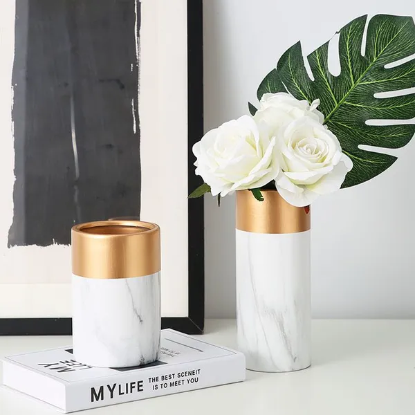 Unique Marbling Luxurious Rose Gold Vase Planters For Dining-Table photo-4