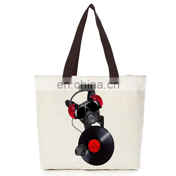 Canvas Cotton Cool Dog Tote Hand Eco Bag With Zipper photo-2