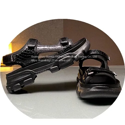 High-Grade Crocodile Leather Private Custom Sandals Summer Open Toe Leather Cool Velcro Men's Sandals Rubber Non-Slip Leather Shoes Men photo-3