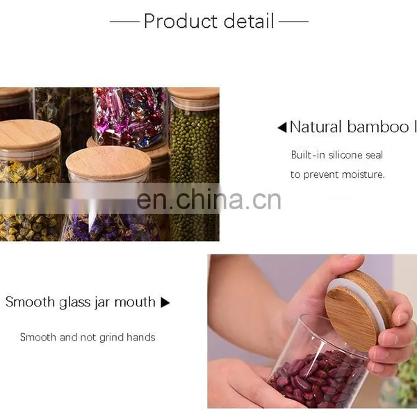 Amazon Top Seller Bamboo Storage Bottles Clear Glass Spice Food Jars Home Storage & Organization Kitchen Tabletop Container photo-3