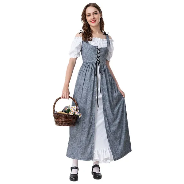 Womens Renaissance Medieval Irish Dress Trumpet Sleeves Dress