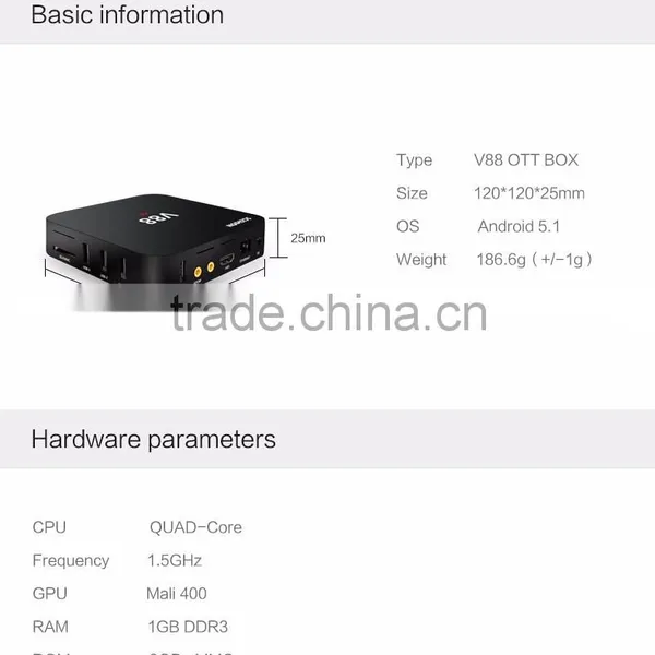 Vensmile V88 Ott tv Box RK3229 Quad Core Android 5.1 OS Cheapest 4K Android tv Box 1GB/8GB Vensmile New Product photo-3