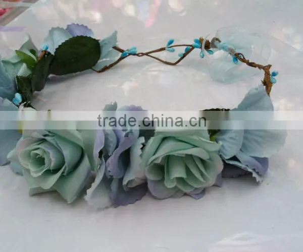 HL014 Fashion Women Tiara Flower Garland Crown Headband Wholesale Wedding Garland Crown