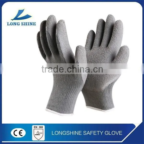 High Quality 10G Grey Poly/cotton Liner With Wrinkle Latex Coated Safety Working Glove photo-2