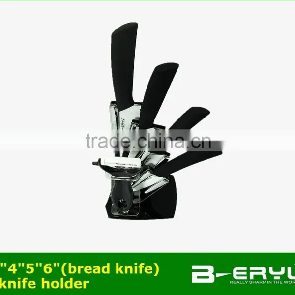 BERYL 6pcs Set , 3"+4"+5"+6" Bread Knife+peeler+Knife Holder Ceramic Knife Sets With Color Box, Straight Handle,White Blade photo-5