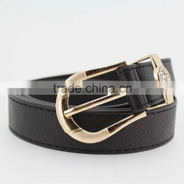 Women's Plain Black PU Leather Belt With Rhinestone Ring in YiWu photo-2