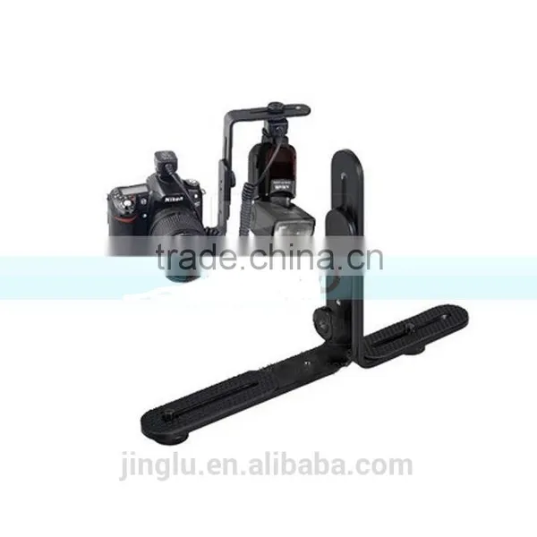 L-Shaped Double Dual Metal Bracket Holder Mount for Camera Speedlite Flash photo-3