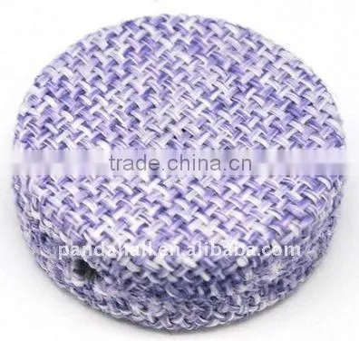Woven Cloth Woven Beads, Acrylic With Cloth, Lilac, Flat Round, 33x11mm, Hole: 3mm.(WOVE-R003-7)