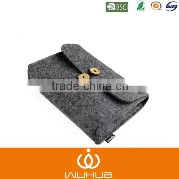 no Zipper Grey Simple Button Felt Cosmetic Bag