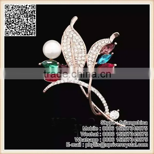 Party Women Dress Crystal Flower Bouquet Brooch Big Diamond Leaf Brooch photo-2