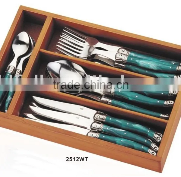 "Laguiole" 24pcs Flatware Set in Wooden Tray With PET Lid