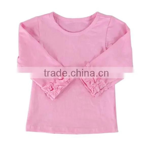 Wholesale 2016 Infant/toddler Baby Pure White/pink/grey/ivory Cotton Double Ruffle Girls Long Sleeves t Shirt photo-2