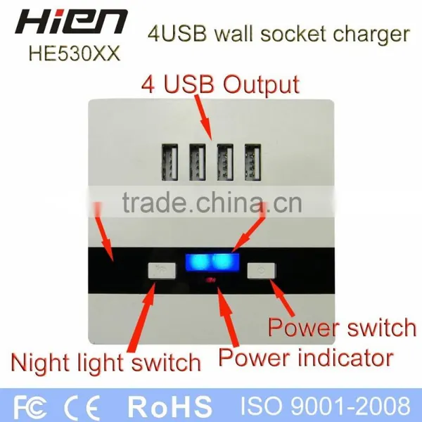 4 USB Wall Socket With Led Night Light DC5.0V3000mA White Color photo-3