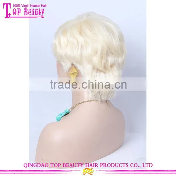 Fashion 8" Short Hair Cut Ombre 613 Blonde Brazilian Human Virgin Hair Bob Lace Wig photo-4