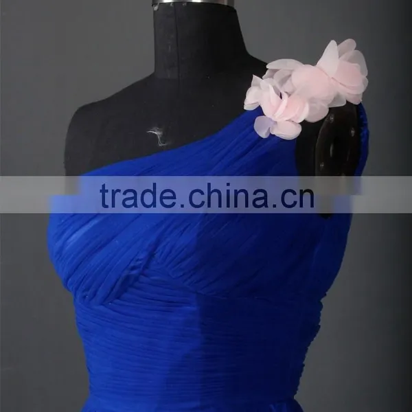 RSE661 One Shoulder Petals And Floras Flowing Skirt Royal Blue Long Teen Prom Dresses photo-4
