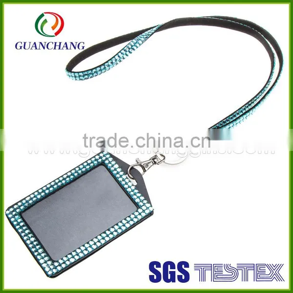 Custom Fashion High Quality pu Leather Business Card Holder Lanyard photo-6