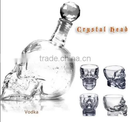 Haonai Wholesale 750ml 1000ml Glass Vodka Whisky Wine Skull Bottles With Stopper photo-3