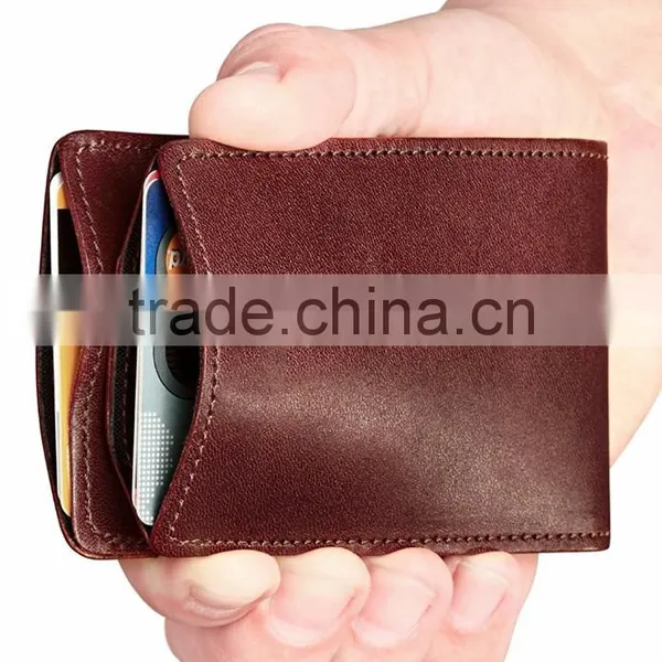 Pull Tab Card Holder Ultra Slim Bifold Leather Wallet photo-4