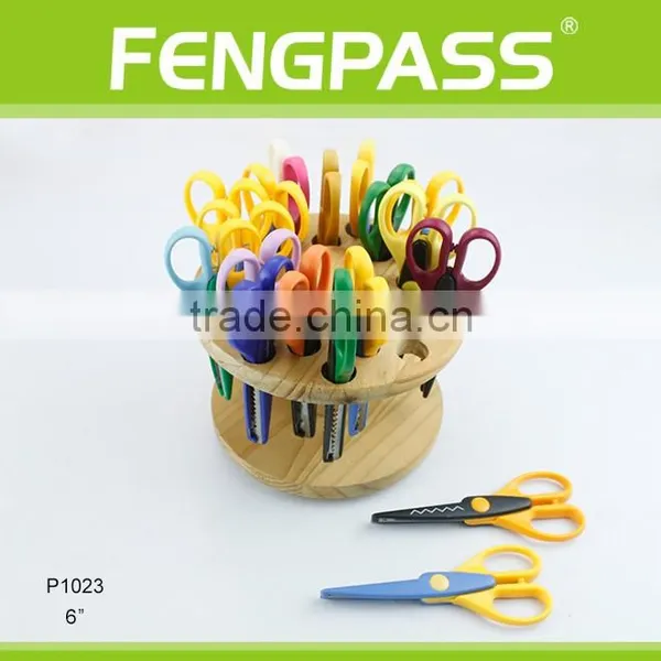 P1023 2Cr13 Stainless Steel Blades With Plastic Handle Zig Zag Paper Craft Scissors Set 10pcs Tijeras With Wooden Block photo-2