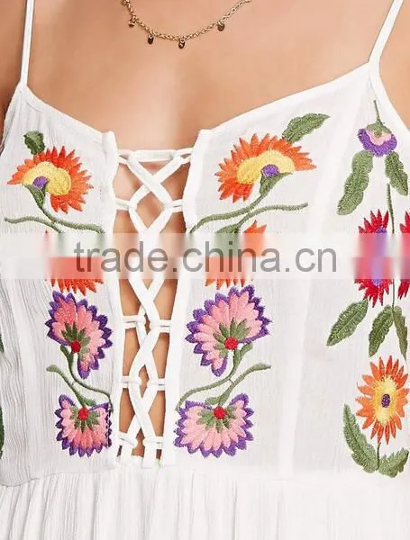 2017 Summer Latest Floral Embroidered Beach Dress Plunging Neckline Boho Maxi Dress HSd9209 photo-4
