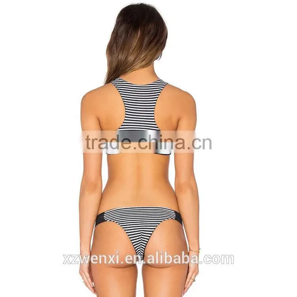 2016 Hot Style Sexy Fashion Black and White Stripes Fission Bikini photo-2