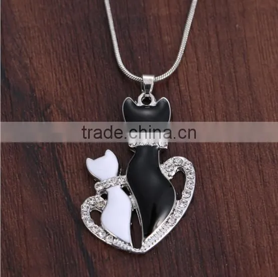 Fashion Couple Animal Pendant Necklace Colors Enamel Couple Cat Pendant Necklace for Valentine's Gifts photo-2