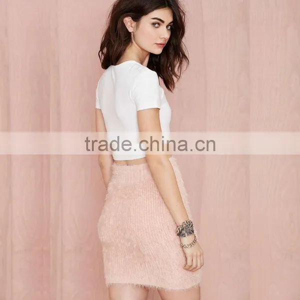 MGOO High Quality Wool Skirt For Women Winter Knitted Plain Pink Bodycon Short Skirts 142M411 photo-6
