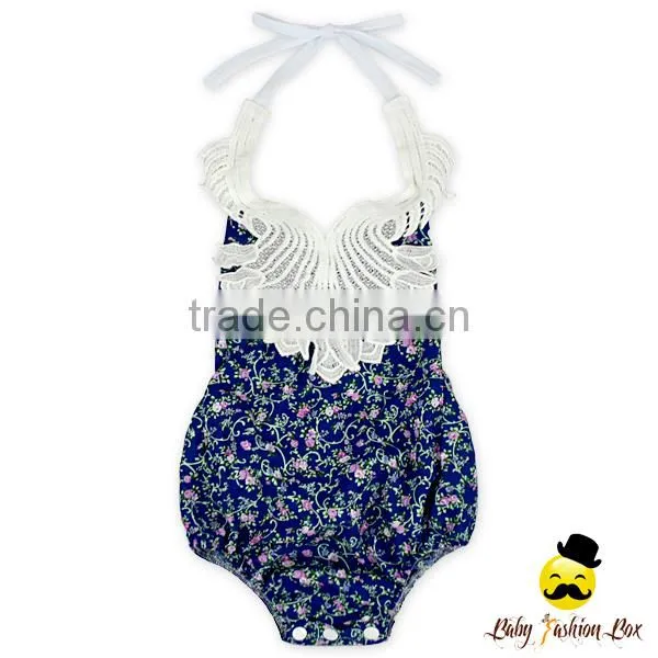 Baby & Kids Clothes Summer Cotton Frock Navy Flower Printed Halter Lace Froal Infant Baby Girl Bodysuit Vintage Romper