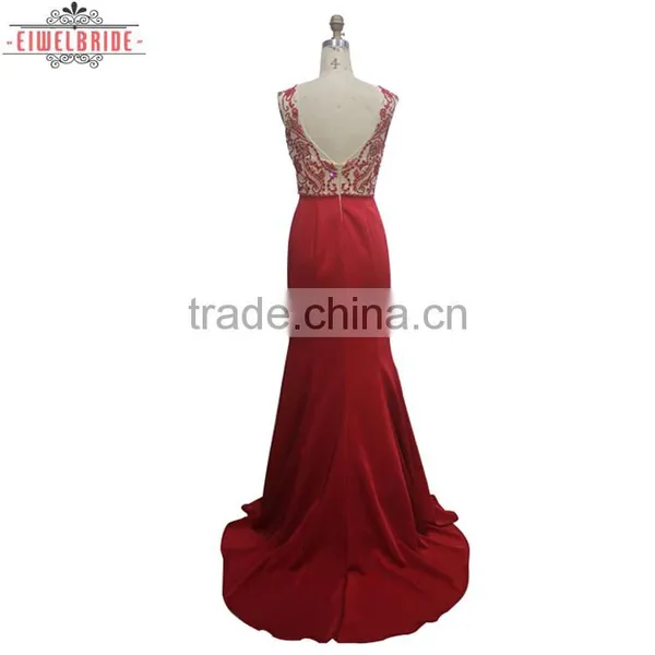 Custom Beading Dress Elegant Red Evening Dress photo-3