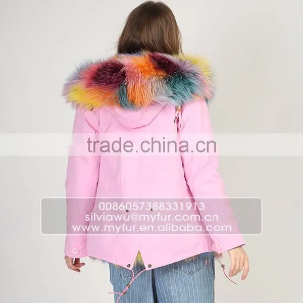 Myfur Pink Shell Fashion Lady Parka Jacket With Real Fur Lining Fox Body Fur Hood photo-4