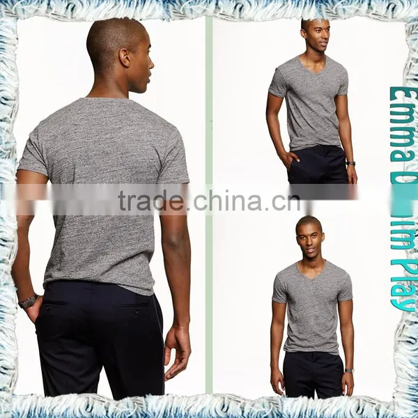 New Style Mens Best Organic Grey Cotton Muscle Fit V Neck T-Shirts Tops Apparel Suppliers photo-5
