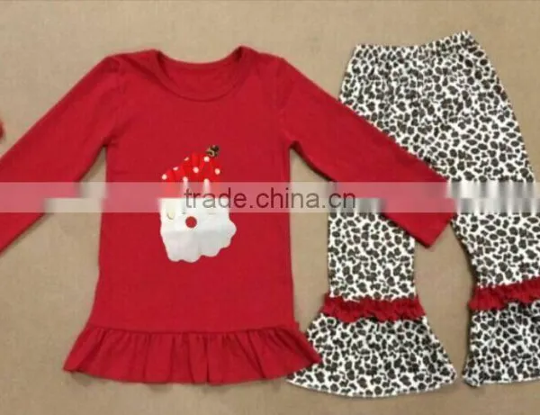 China Suppliers Winter Boutique Outfit Girls Clothing Christmas Set Santa Claus Printed Outfits photo-2