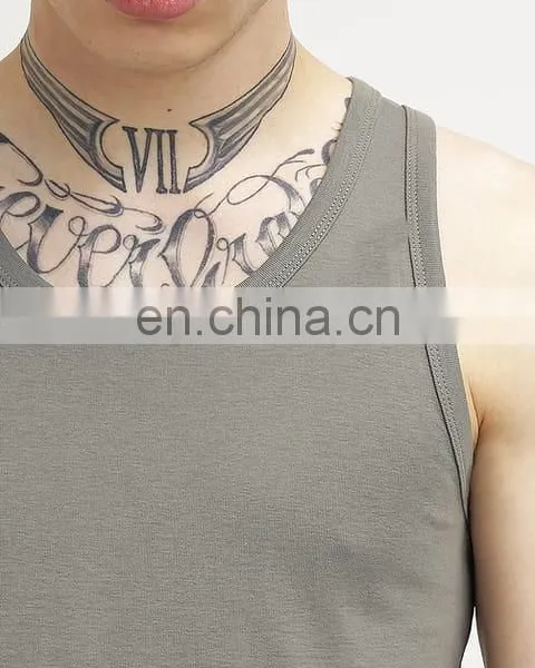 China Gym Running Custom Logo 100% Cotton Basic Green Color Sport Fitness Men Sublimation Tank Top photo-3
