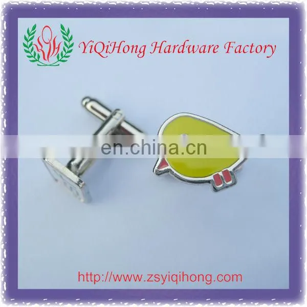 Yellow Bird Shape Silver Metal Cufflink