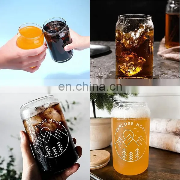 Custom Logo16oz Sublimation Soda Cup Beer Can Shaped Glass With Bamboo Lid and Straw photo-4