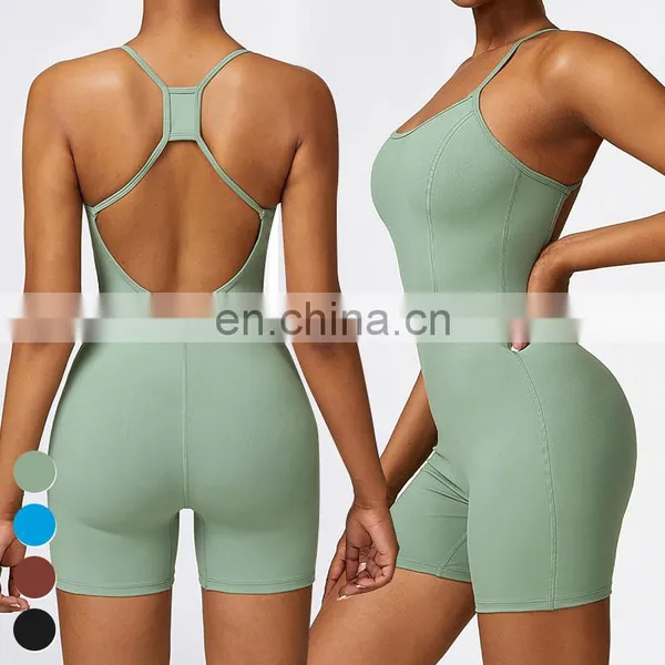 Sexy Rompers Sports Sets Workout Bodysuit Gym Fitness Jumpsuits Sleeveless Cross Back One Piece Short Yoga Jumpsuit For Women photo-4