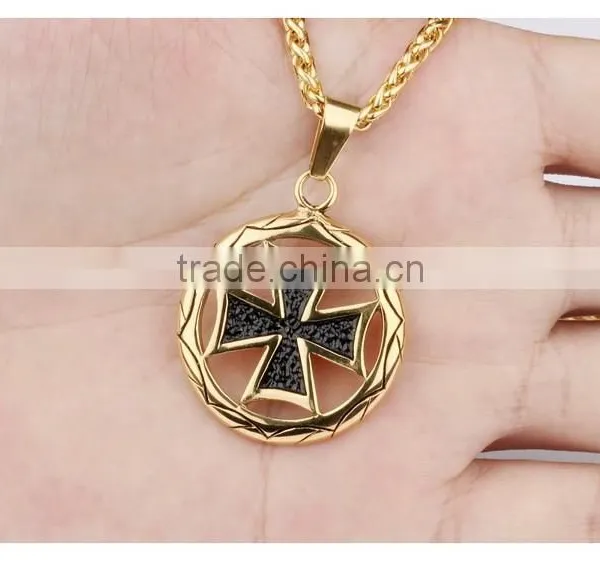 Circle the Cross Pendant Men's Titanium Steel Casting Necklace Gold Silver Color Promotion Gift photo-3