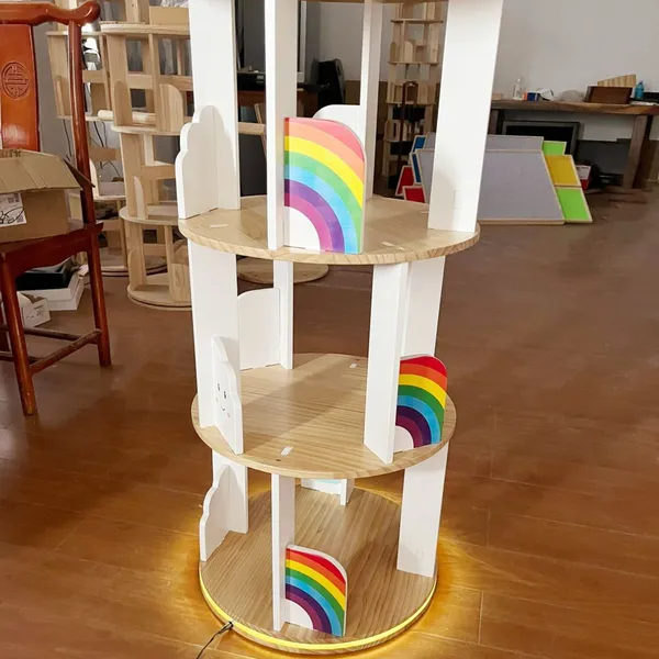 Solid Wood Rotating Bookshelf 360° Spinning Bookcase Tower Bamboo Bookcace Bookcase Bookshelf Storage Shelves Wooden Bookcase photo-5