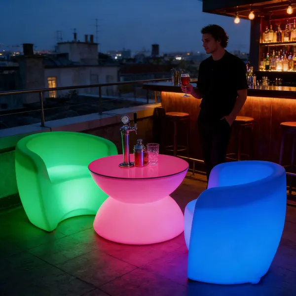 Bar Furniture Glowing Luminous Illuminated Led Table and Chair Set Outdoor Nightclub Led Furniture Outdoor Garden Event Table