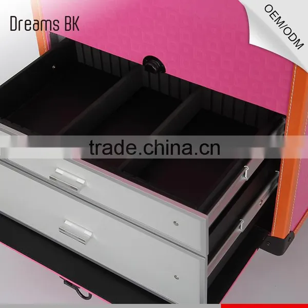 Wholesale Fushia Trolley Hairdressing Artist Case on 360 Degree Rolling Wheels With Drawers for Makeup photo-6