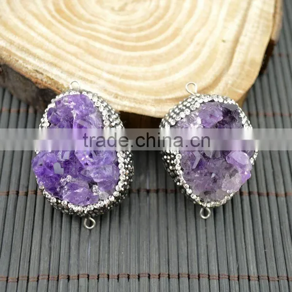 LFD-0012B Druzy Amethyst Pave Rhinestone Crystal Connector Beads Diy Jewelry For Making Bracelet Necklace photo-3