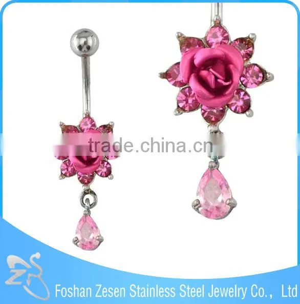 New Season Hypoallergenic Stainless Steel Dangle Cute Pink Star Diamond Navel Piercing photo-4