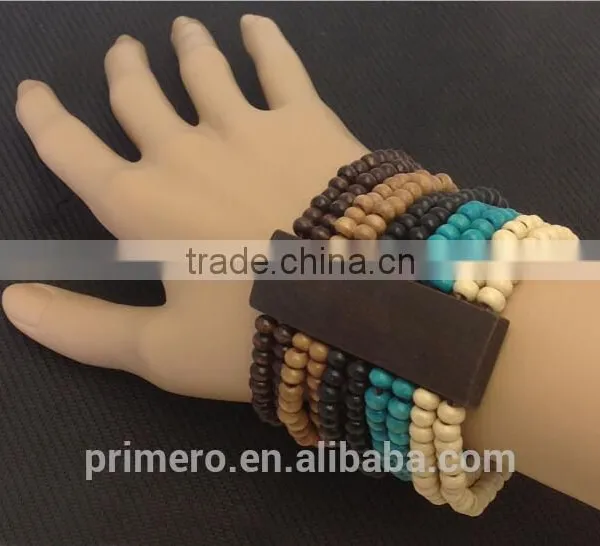 New Designer Bohemia Wood Boho Beads Bracelet Beaded Multilayer Stretch Bangles photo-5
