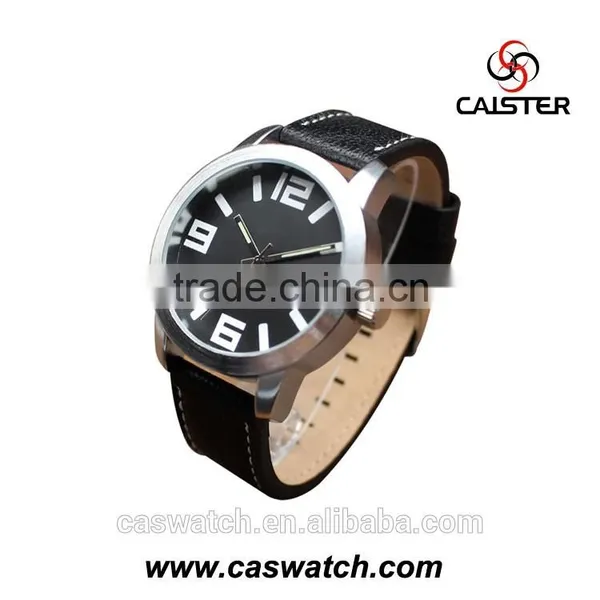 2016 Classic Simple Design Men's Watch With Large Face, Black Face Leather Watch, Sports Style Quality Water Resistant Watch photo-2