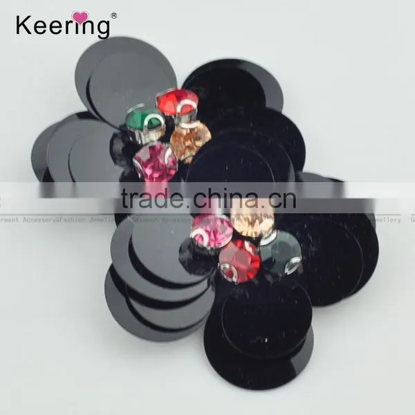 2017 Spring Black Sequin Flower Design Applique for Women WPHB-002 photo-2