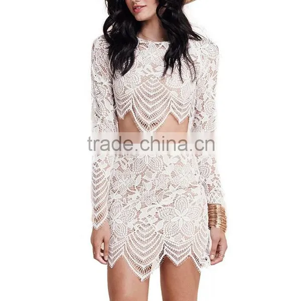 White Tight Dress Sexy Transparent Clubwear 2 Piece Bandage Dress photo-2