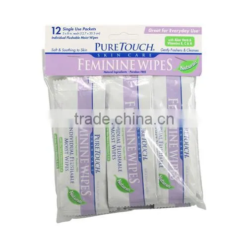 Puretouch Individual Flushable Moist Feminine Wipes - 12 Packets