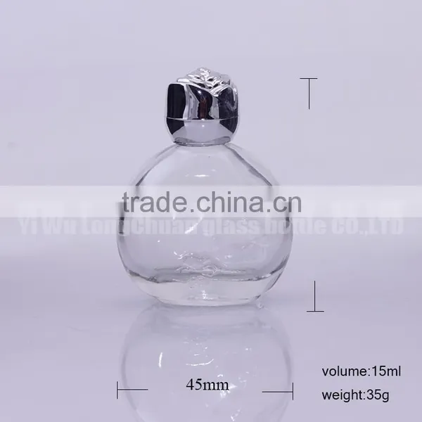 Oblate Clear Empty Glass Bottle 0.5oz for Perfume/Essentional Oil Packaging