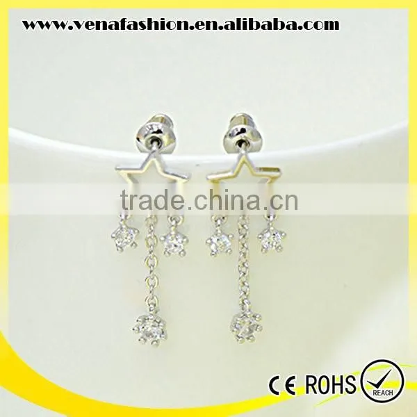 Ebay Zircon Star Pattern Chain Plated 925 Silver Earring photo-3